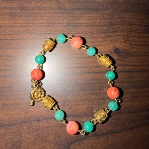 Elegant Gold Plated and Coral Beaded Bracelet
